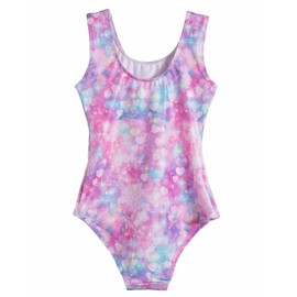 Domusgo Gymnastics Leotards for Girls Size 5-6 Years Old One Piece Sparkly Pink Rainbow Love Sleeveless Bodysuits