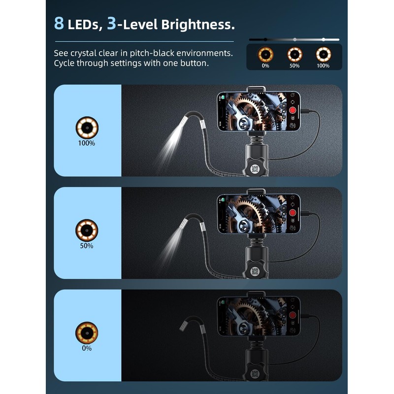 Endoscope Camera 1920P HD con Luz y Rotación 360° –