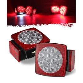 Partsam Partsam 12V Submersible Square Led Trailer Lights, Red White LED Stop Turn Tail License Side Marker Running Light Lamp for Trailers Under 80" Boat Trailer Truck, IP68, Red Clear Lens