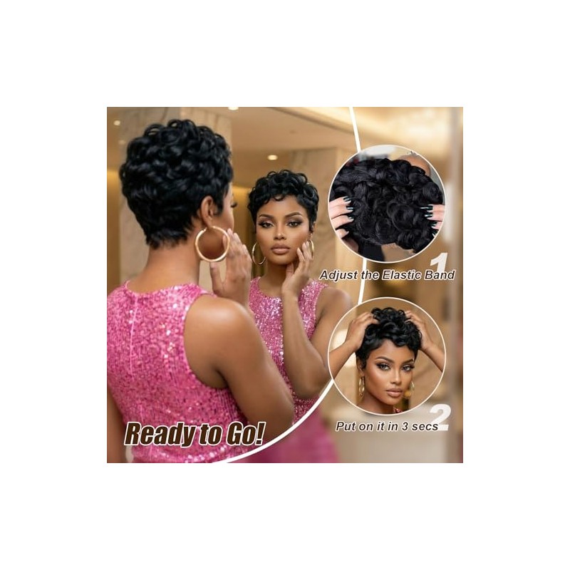 HANASCC Pelucas de cabello humano ultra cómodas con corte Pixie