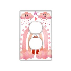 Decorative Wall Switch Cover Plate - Baby Rainbow Decor Switch Plate - Great for Nursery With Lots of Pinks and Whites (Single Outlet Cover)
