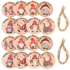 ZYDYRX Pack of 16 Round Wooden Christmas Ornaments Christmas Tree Pendant with String Round Christmas Decoration Pendant Painted Christmas Pendant Wooden Santa Ornament