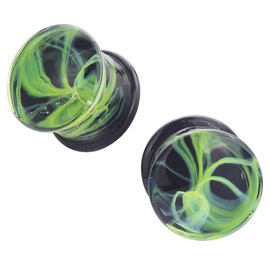 Qmcandy 2pcs 00g Glass Green Nest of Waves Saddle Ear Plugs Stretching Piercing Gauges