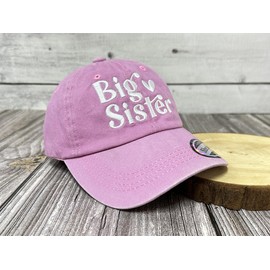 Shenbors Embroidered Big Sister Hat for Toddler Girl Kids, Gifts for New Sis, Washed Pink Youth Adjustable Baseball Cap for Child