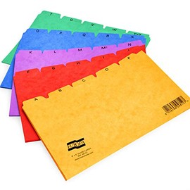 Exacompta Europa Guide Cards - A-Z - 8" x 5" - Blue, Green, Red, Violet and Yellow - Pack of 5-4812Z