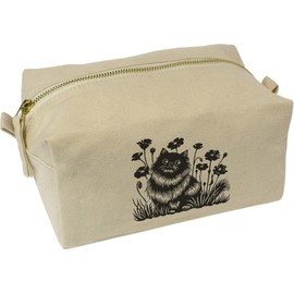 'Happy Fluffy Cat in Garden ' Canvas Wash Bag/Makeup Case (CS00043175)