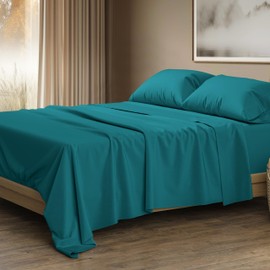 THREAD SPREAD 100% Egyptian Cotton Sheets California King Size Bed Set - 4 PC 1500 Luxury High Thread Count Teal Cal King Bed Sheets, Silky Soft, Cooling, Sateen, 17" Deep Pocket Bedsheet Set