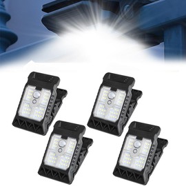 AHXHWKA Solar Clip Lights, 3 Modes Motion Sensor Solar Outdoor Lights, Waterproof No Drill Solar Powered Clip On Lights for Fence, Patio, Garden, Yard, Garage, Camping (4, White)