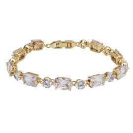 Enrwin Dainty 18K Silver Plated Marquise Cubic Zirconia Tennis Bracelet for Women Statement Bride Bracelet for Wedding Prom Gift (Style1-Gold Tone)