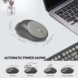 Wireless Keyboard and Mouse Combo, 2.4 GHz Wireless Full-Sized Typewriter Keyboard with Round Keycaps for Windows, Computer, Desktop, PC, Laptop (Grey)