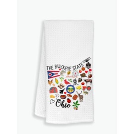 Moonlit93 Ohio State Map Kitchen Towel, U.S. State Souvenir Tea Towel, Multi-Purpose Towel, Soft & Absorbent Kitchen Towel, Towel for Ohio Lovers, Travel Ohio Souvenir