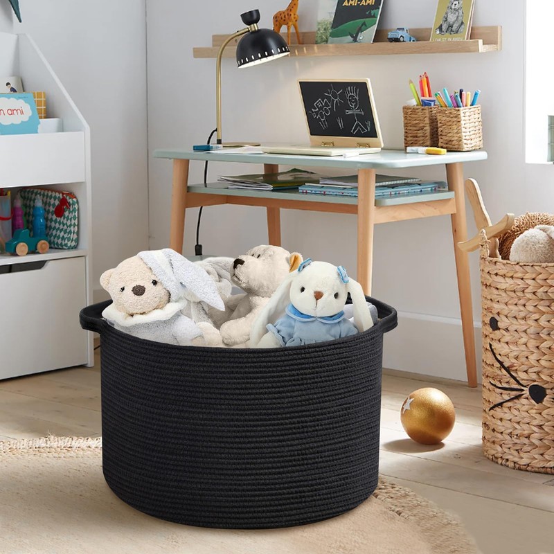 MEGASKET Large Black Blanket Basket, 22" X 22" X 14"