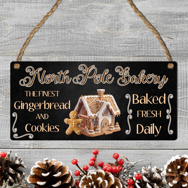"North Pole Bakery" Christmas Plaque - Festive Gingerbread House Sign
