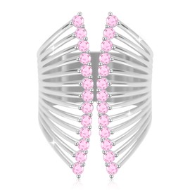 LAYWAF Pink Silver Butterfly Rings for Women, Chunky Adjustable Ring, Gem Rhinestone Cubic Zirconia Fake Diamond CZ Costume Open Ring