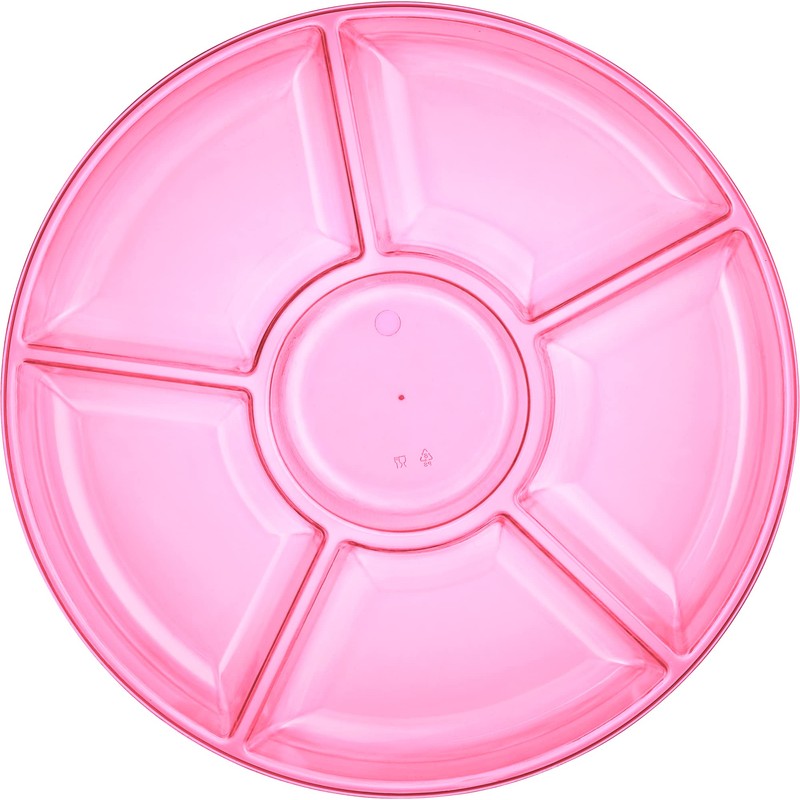 Plasticpro 6 Sectional Round Plastic Serving Tray/Platters Pink Pack of