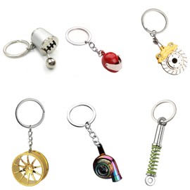 lurora2021 Pack of 6 Car Parts Key Fob Metal Turbocharger Key Chain Metal Car Motorcycle Keyring for Men Women Father's Day Birthday Gift (6 Styles), multicoloured