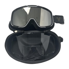 TUJOBA JustEnFly Adult Anti-Glare OTG ATV Motocross Goggles Compatible with Retro style helmets (Classic silver lenses with black and white stripes)