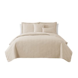 Clara Clark Quilts King Size - All Season Bedspread Coverlet Set, Pinsonic Weave Lightweight King Quilt Bedding Set - 5 Piece King Quilt Set with Pillow Shams, Ellipse - Cream