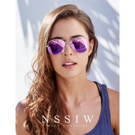 Aviator Sunglasses for Men and Women, Polarized Sun Glasses, Premium Mirrored Sunglasses with Classic Pilot Style and UV Protection (Silver/Purple)