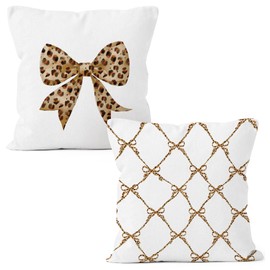 MONALET Preppy Cheetah Print Coquette Bow Throw Pillow Covers 18x18 Set of 2, Trendy Decor Pillow Cases Gifts for Teen Girls Dorm Bedroom Living Room, Leopard Pillowcases for Couch Bed Sofa