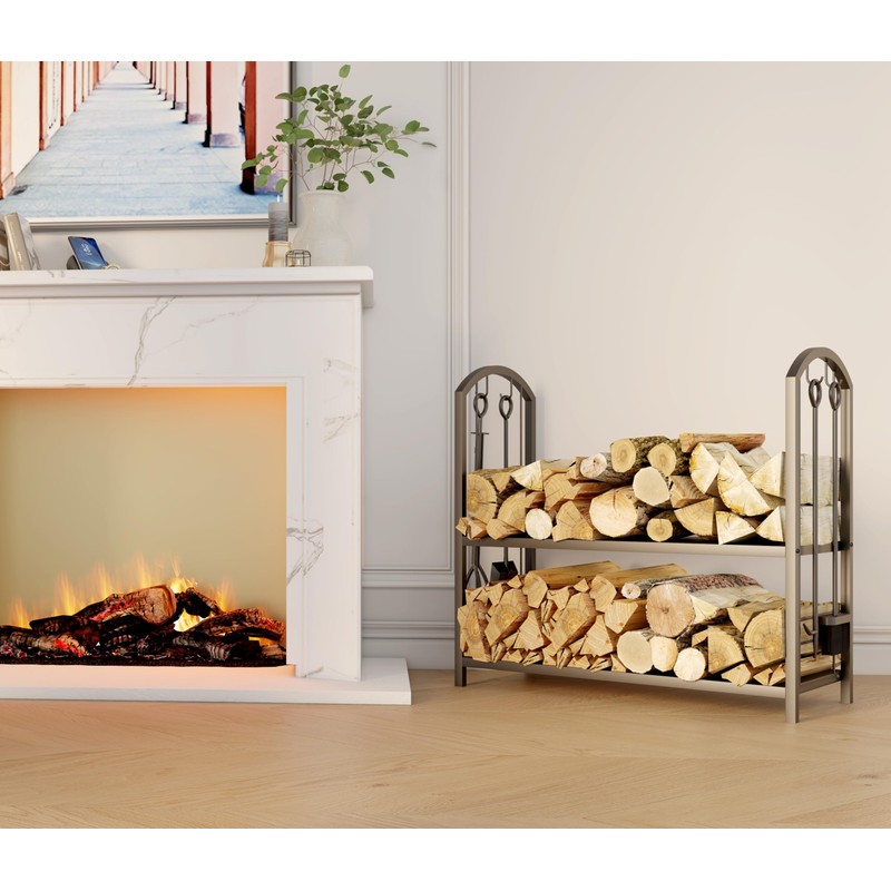 Fire Beauty Fireplace Firewood Log Rack 5-Piece Storage Logs Holder