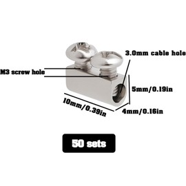 Yeanifeana 50 Pack M3 Double Hole Wire Rope Clamps 10x5mm, Heavy Duty Steel Cable Clamps Kit with Screw Caps(Silver)
