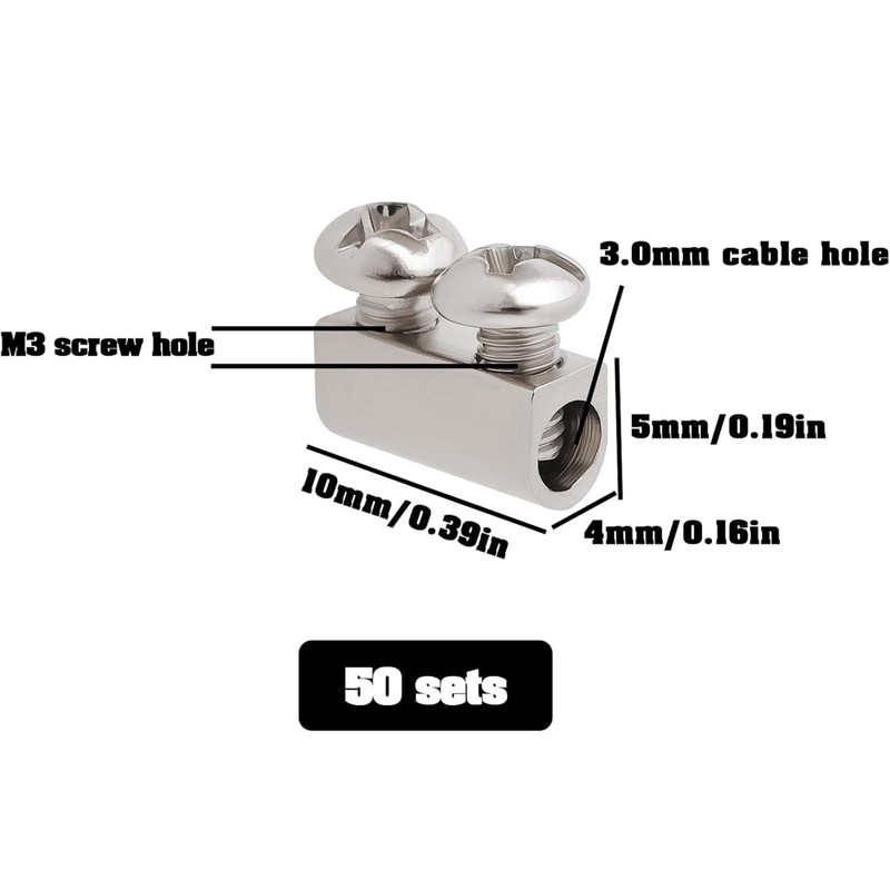 Yeanifeana 50 Pack M3 Double Hole Wire Rope Clamps 10x5mm,