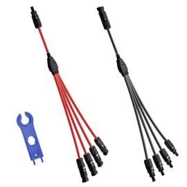 RPTCOTU Solar Y Connector, 1 to 4 Solar Panel Extension Cables, Solar Panel Connector Branch Parallel Adapter Cable, 12AWG 30A 45cm Waterproof IP67 for Solar Panels (M/FFFF& F/MMMM, 1 Pair)