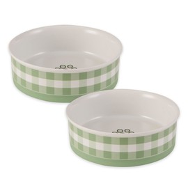 Bone Dry Ceramic Food Bowls, Non-Slip & Dishwasher Safe, Large Set, 7.5x2.4 Desert Sage Check