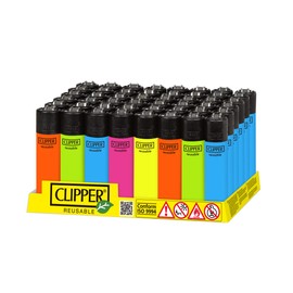 Clipper - Classic Large Reusable Lighter - Iconic Premium Refillable Lighters Bulk Pack - Replace Butane, Flint, and Spark Wheel for Unlimited Lights - 48 Pack - Solid Flourescent
