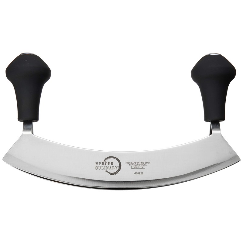 Mercer Culinary Double Blade Rocking Mezzaluna Knife with 2 Knob