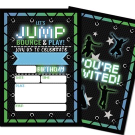 Lumoaster Birthday Party Invitations Boy - Trampoline Jump Birthday Invitations for Boys - 5X7 inch Bounce House Party Invites For Girls Kids - 20 Invitation with 20 Envelopes and Stickers