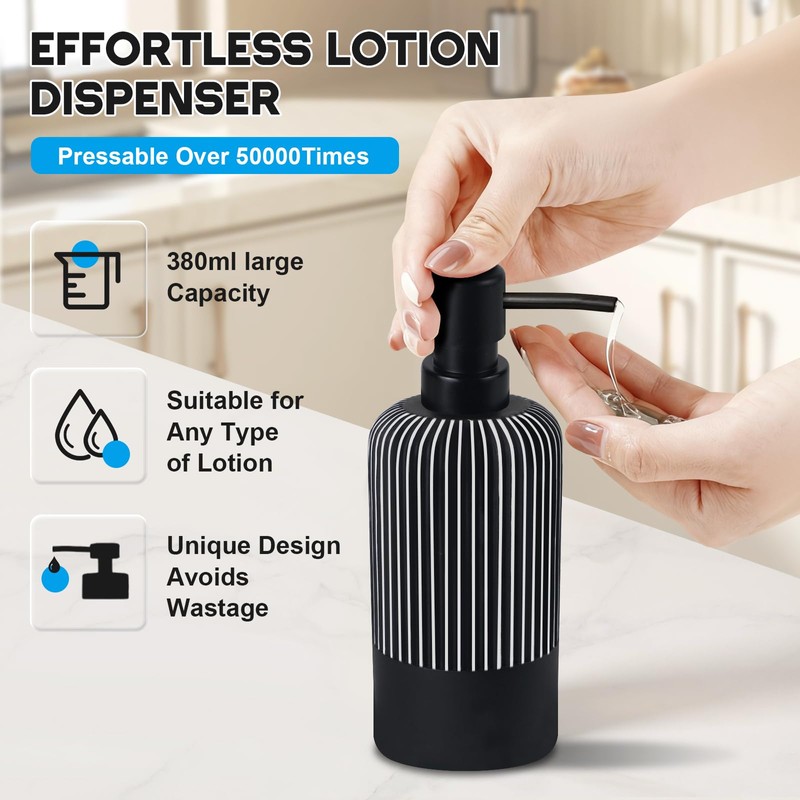 Black Soap Dispenser for Kitchen, Modern Plastic Dish & Hand