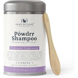 Paws Botanic Unscented Dog Dry Shampoo, Powder Shampoo for Dogs, Regular Skin & Coat, 3.5 oz with Bamboo Applicator (Calming Lavender)