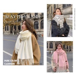 YELYAN Women's Cashmere Scarf Winter Fine Knit Neckerchiefs Stole Wrap Scarf Warm Neckerchief White