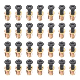 Rrina 28 Sets 1/4-20 x 25/32" Furniture Screw Nut Threaded Wood Inserts Bolt Fastener Connector Hex Socket Drive 1/4-20 x 19/32" Screw-in Nuts