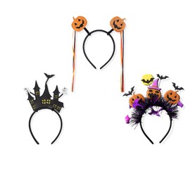 WLDJMP Halloween Hair Accessory, Halloween Headwear, Headband, 3 Pieces, Cosplay, Hair Ornament, For Adults and Kids, Hair Accessories, Orange (Haunted House Bats, 3 Pieces, Black)