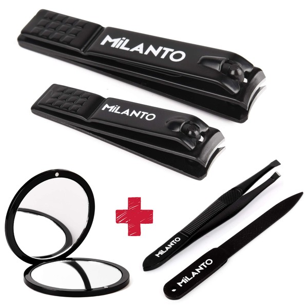 Milanto Nail Clippers Set, Professional Fingernail and Toenail Trimmer, Pocket Mirror, Tweezers and Nail File, Sharp Manicure and Pedicure Gift Set for Men and Women