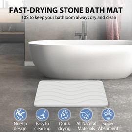 ZumenDa Absorbent Stone Bath Mat, Diatomaceous Earth Shower Mats, Non-Slip Water Absorbing Diatomite Stone Mat for Bathroom Floor, Quick-Drying Easy to Clean (23" x 16" White)