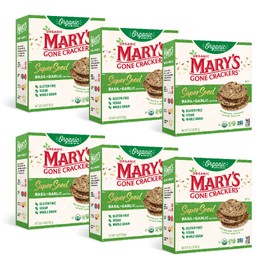 Mary's Gone Crackers Super Seed Basil + Garlic Crackers, Vegan Friendly, Kosher, USDA Certified Organic, Gluten Free & Non-GMO, 4 Ounce (Pack of 6)