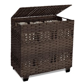 OIAHOMY Laundry Hamper with Lid, 135L Clothes Hamper with 3 Removable Liner Bags, Woven Laundry Basket, Large Laundry Hamper for Bedroom, 27x 13 x 26 Inches, Brown