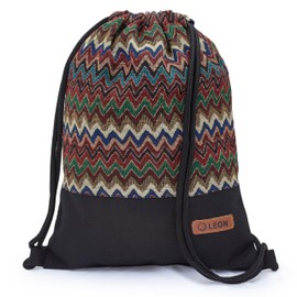 By Bers Leon Large Premium Gym Bag with Inner Pockets Backpack Bag Women Men Teenager Gym Bag Draw String 45 x 34 cm for Sports Travel Everyday Shopping, Tb_boho_black_019