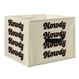 Knibeo Western Farmhouse Howdy Fabric Storage Bins for Shelves Closet, Minimalist Beige Western Cowboy Collapsible Cube Baskets Organizer for Clothes Books Toys