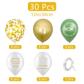 Cadimus Pack of 30 Communion Balloons, 12 Inch Latex Balloons Green Gold White First Holy Communion Decoration Girls Boys Helium Balloons for Christening First Communion Confirmation Communion, 5