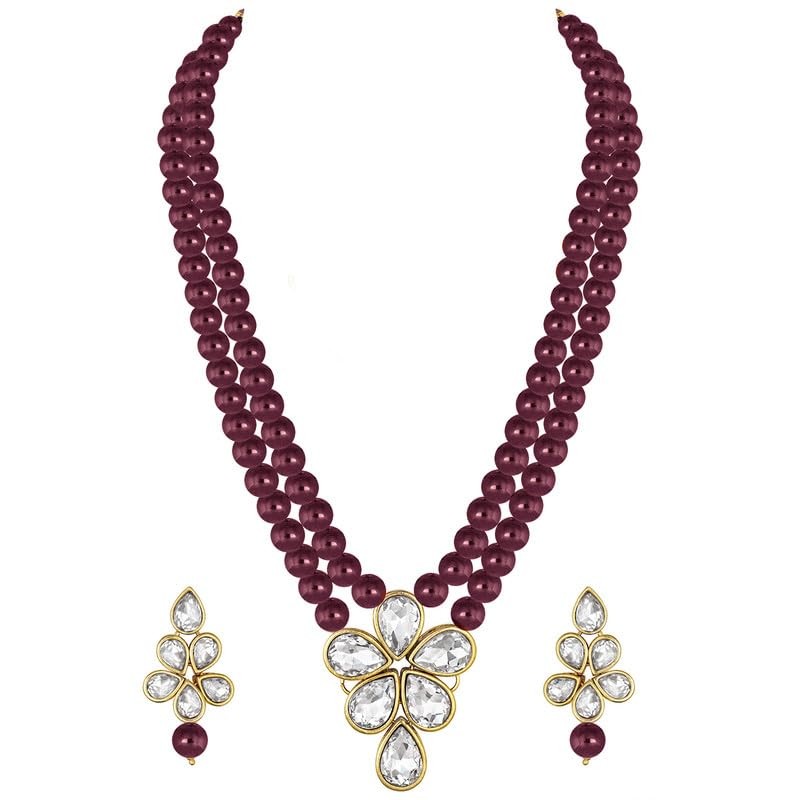 Aheli Crystal Pearl Long Collar con pendientes de caída Conjunto