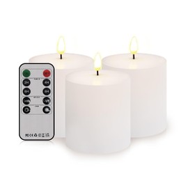 Bilymate White Wax Flameless Candles,Battery Operated LED Pillar Candles with Remote and Timer for Valentines Home Wedding Birthday Decoration, Set of 3