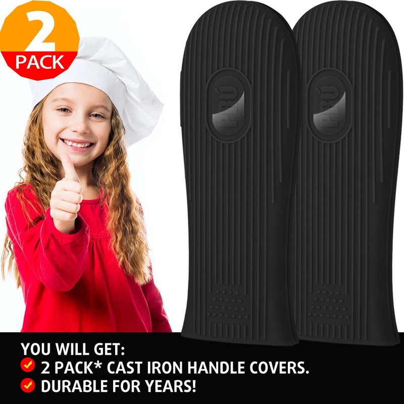 Cbiumpro 2-Pack Cast Iron Handle Cover, Silicone Heat Resistant Hot
