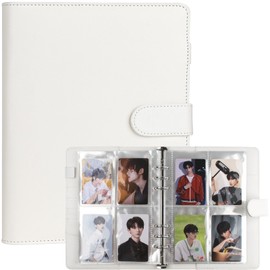 A5 Kpop Photocard Binder, 6 Ring Binder Album with 200 Card Slots, PU Leather Binder Cover with Magnetic Buckle Closure for Organizing Trading Cards - White