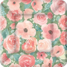Boston International Paper Plates Square Dinner Size, 10" x 10", Blooming Delight, 8-Count