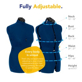 Adjustoform Sew Deluxe FG373 Adjustable Dress & Pants Form Sapphire M-L (US Dress Size 10-16) 8 Part Female Sewing Mannequin + Pin Grip Hem Marker